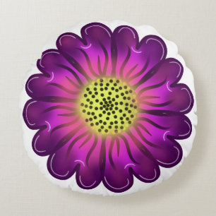 Custom Glowing Neon Purple & Pink Dahlia Flower Round Pillow