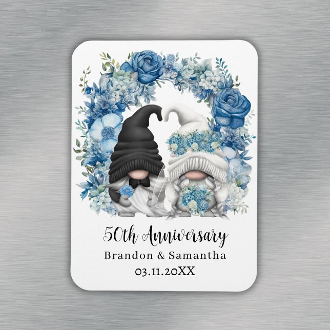 Custom Gnome Blue Flowers 50th Wedding Anniversary Magnet (Custom Gnome Blue Flowers 50th Wedding Anniversary Magnet
)