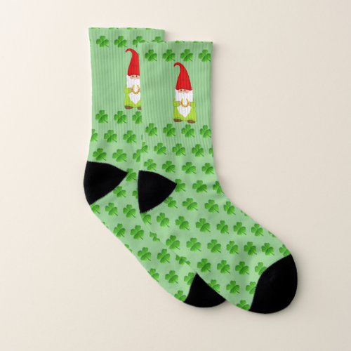 Custom Gnome  Four_Leaf Clover Pattern on Green Socks