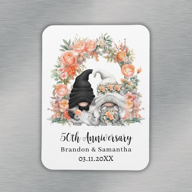 Custom Gnome Peach Floral 50th Wedding Anniversary Magnet (Custom Gnome Peach Floral 50th Wedding Anniversary Magnet
)