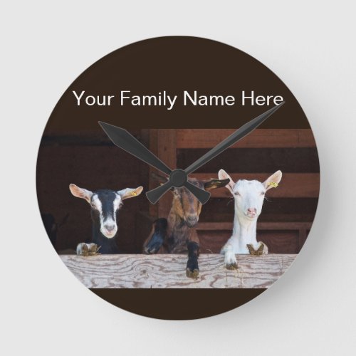 Custom Goats on A Wood Fence  Round Clock