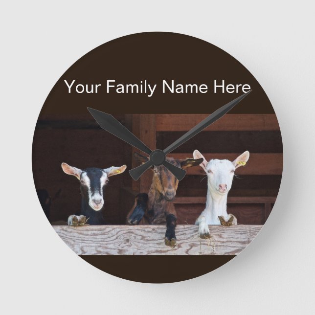 Custom Goats on A Wood Fence  Round Clock (Front)