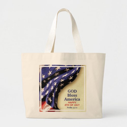 Custom GOD BLESS AMERICA Large Tote Bag