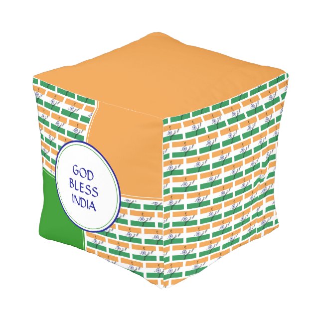 Custom GOD BLESS INDIA Flag Outdoor Pouf (Angled Front)