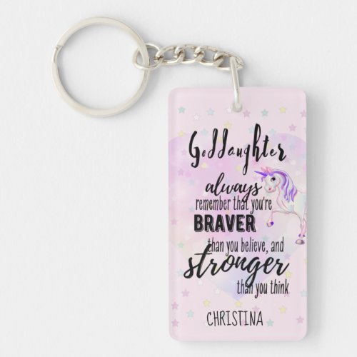 Custom GODDAUGHTER Motivational Quote Pink Unicorn Keychain