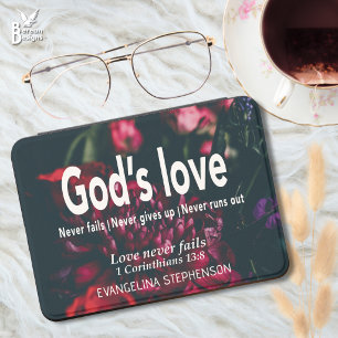 Custom GODS LOVE NEVER FAILS Dark Floral Christian Kindle Cover