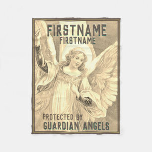 Custom Gold Add Name Guardian Angel Blanket