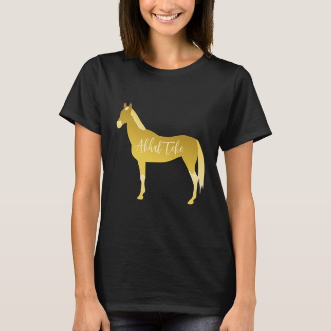 Custom Gold Akhal Teke Minimal Cutout Silhouette T-Shirt (Front)