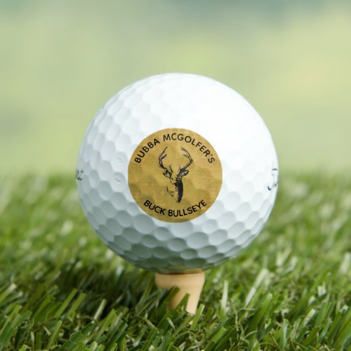 Custom Gold and Black Buck Logo Golf Balls