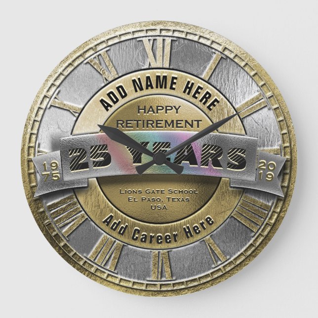 Custom Gold and Silver Retirement Award Large Clock (Front)
