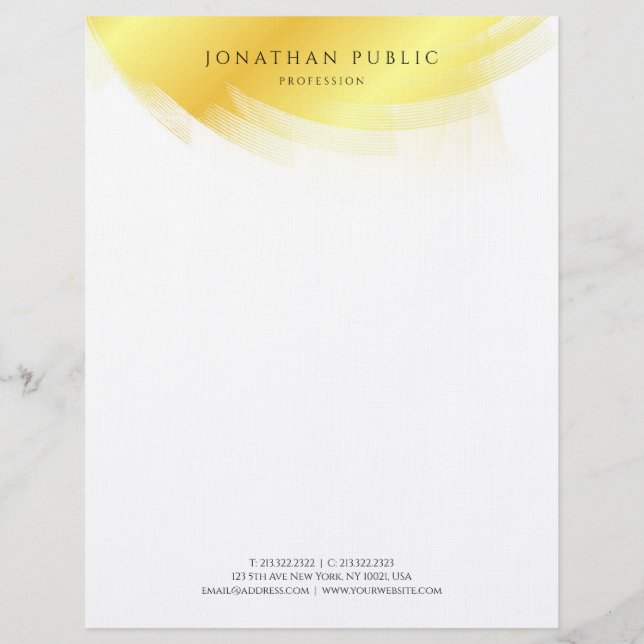 Custom Gold And White Modern Simple Template Letterhead (Front)