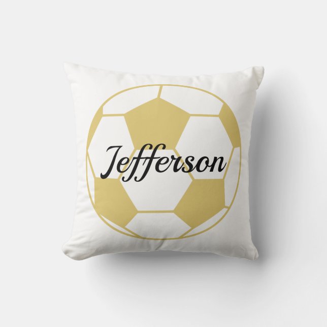  Custom Gold and white soccer ball football Throw Pillow (Front)