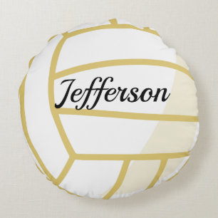Custom Gold and white Volleyball Round Pillow