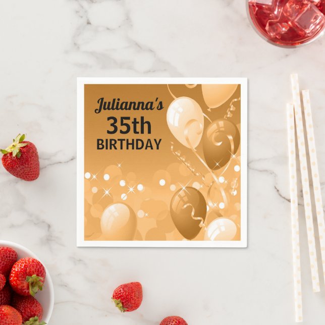 Custom Gold Balloons with White Birthday Napkins (Insitu)