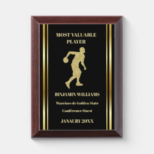 Custom Gold Basketball Player Best Player Award Plaque