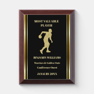 Custom Gold Basketball Player Best Player Award Plaque