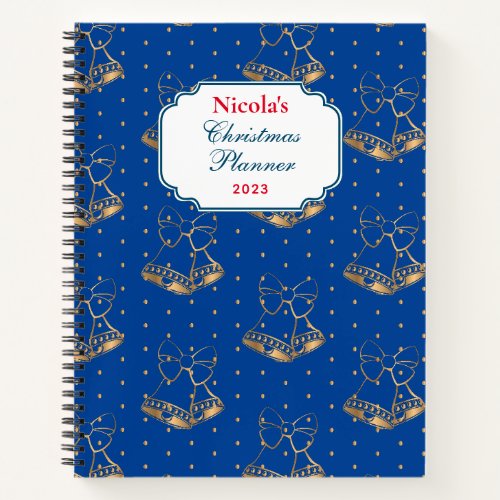 Custom Gold Bells Christmas Notebook