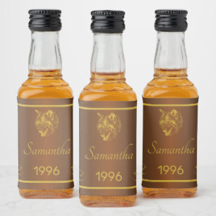 Custom Gold Birthday Mini Liquor Bottle Labels. Label