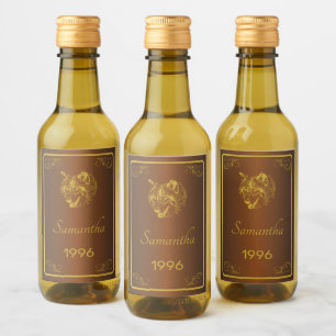 Custom Gold Birthday Mini Wine Bottle Labels. Wine Label