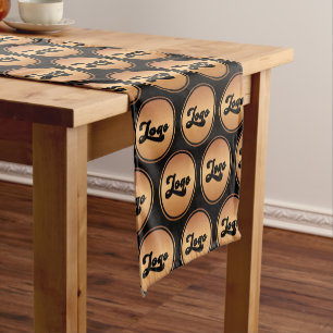 Custom Gold & Black Business Company Logo Pattern Short Table Runner