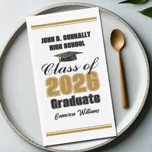 Custom Gold Black Class of 2026 Graduation Party Paper Guest Towels