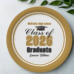 Custom Gold Black Class of 2026 Graduation Party Paper Plates<br><div class="desc">Customize your own gold and black high school Class of 2026 graduate paper plates for a high school or college graduation party. Cool varsity letters for the year on great custom decor for seniors.</div>