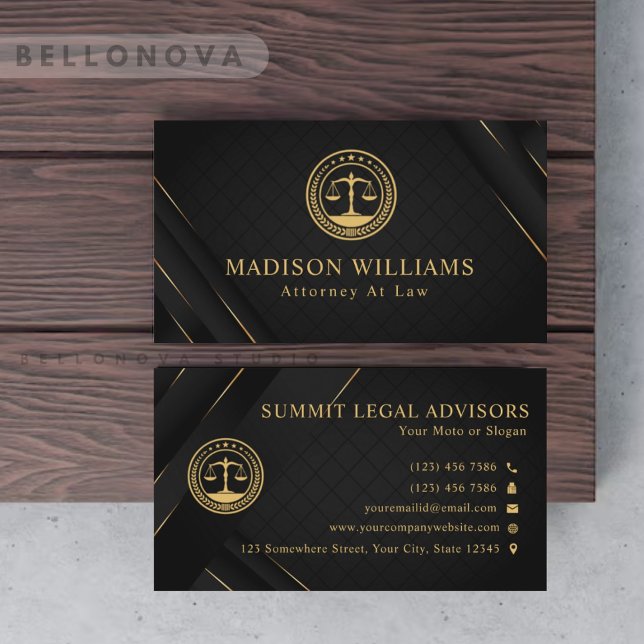 Custom Gold Black Classic Monogram Law Office Business Card (Custom Gold Black Classic Monogram Law Office Business Card)
