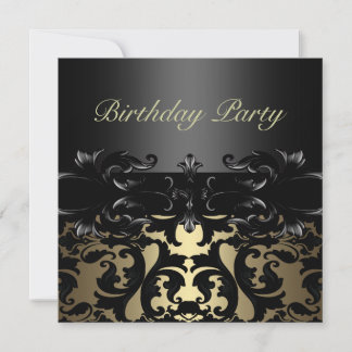 Custom Gold/Black Damask Birthday Invitation
