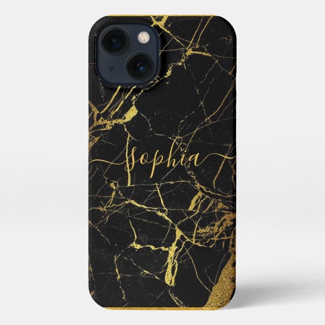 Custom Gold Black Marble Cell Phone 11 12 Pro Max iPhone Case (Back)