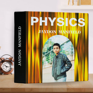 Custom Gold & Black Modern Physics Name Photo 3 Ring Binder