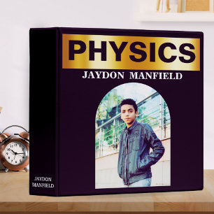 Custom Gold & Black Modern Physics Name Photo 3 Ring Binder