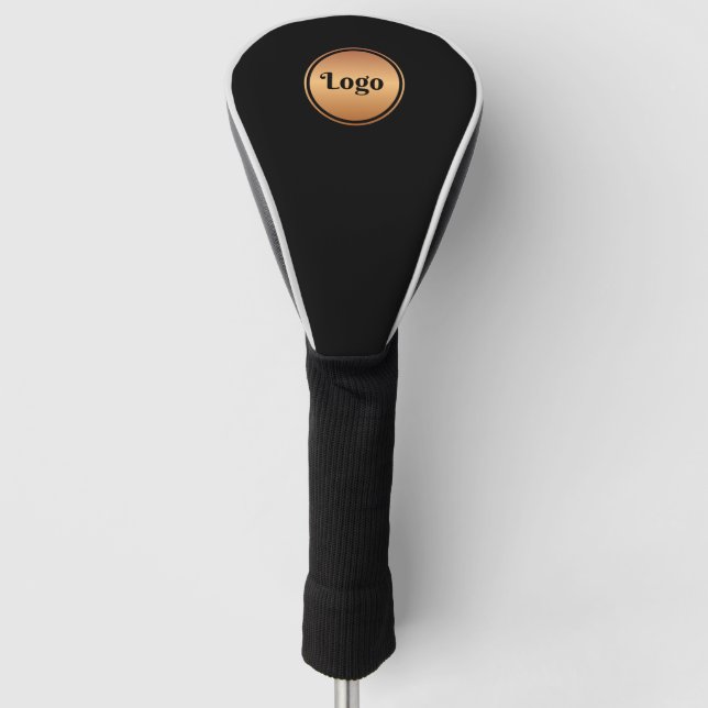 Custom Gold & Black Round Business Logo Company Golf Head Cover (Front)