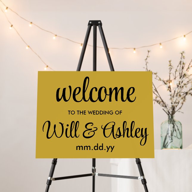 Custom Gold Black Welcome to our Wedding Ceremony Foam Board (In Situ (Stand))