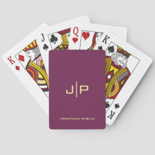Custom Gold & Bordeaux Monogram Initial Name Poker Cards