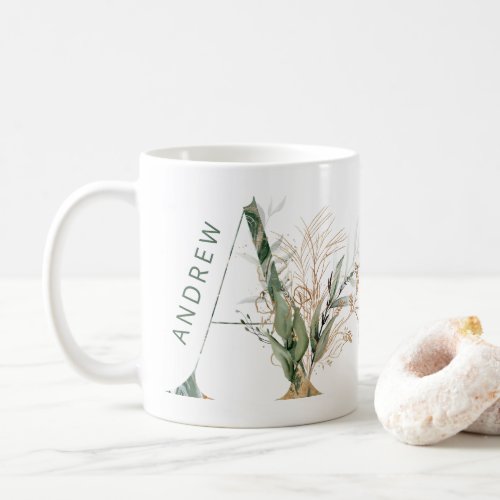 Custom Gold Botanical Eucalyptus Monogram A Coffee Mug