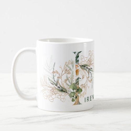 Custom Gold Botanical Eucalyptus Monogram I Coffee Mug