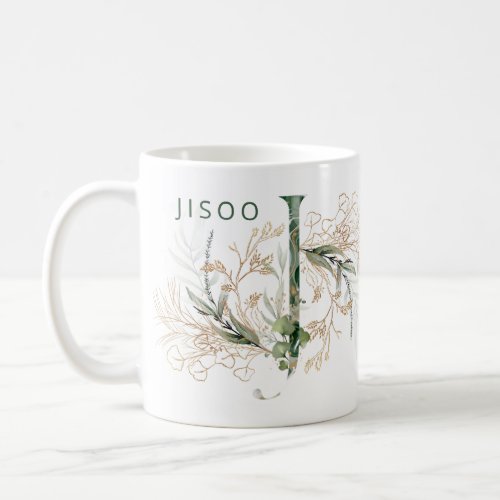 Custom Gold Botanical Eucalyptus Monogram J Coffee Mug