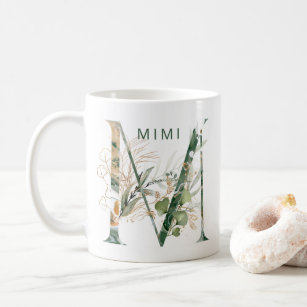 Botanical Monogram Coffee Mug with Name