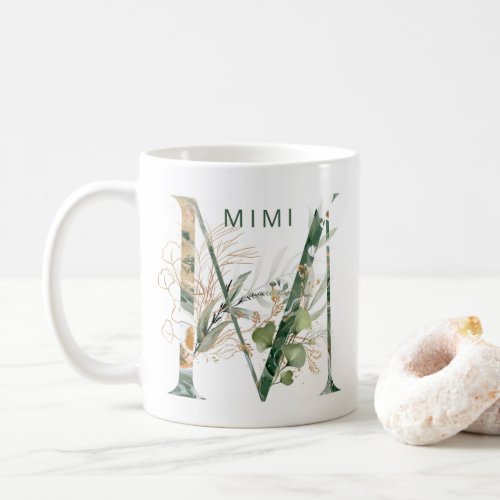 Custom Gold Botanical Eucalyptus Monogram M Coffee Mug