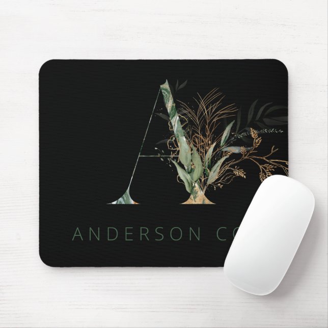 Custom Gold Botanical Eucalyptus Monogram Mouse Pad (With Mouse)