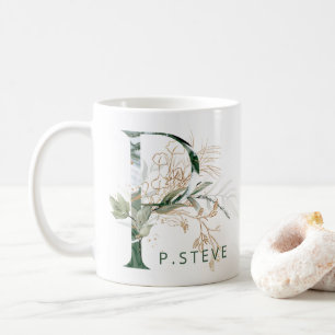 Custom Gold Botanical Eucalyptus Monogram "P" Coffee Mug