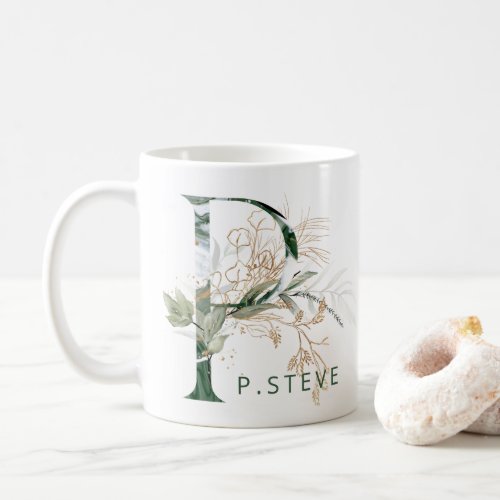 Custom Gold Botanical Eucalyptus Monogram P Coffee Mug