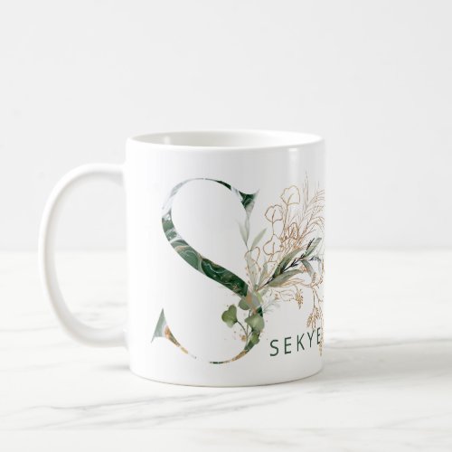 Custom Gold Botanical Eucalyptus Monogram S Coffee Mug