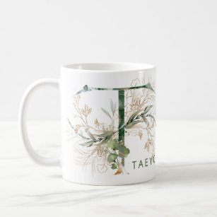 Botanical Monogram Coffee Mug with Name