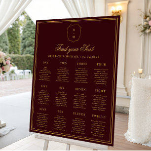 Custom Gold & Burgundy Wedding Seating Chart Sign