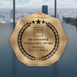 Custom Gold Business Employee Recognition Acrylic Award<br><div class="desc">Custom gold foil style employee recognition acrylic award plaque with a business logo and space to personalize the year and name. Commemorative corporate design with a laurel branch and stars. The logo can be changed for text by clicking the button to edit the design. If you need a personalized design...</div>