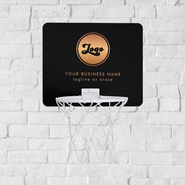Custom Gold Business Logo Company Branded Black Mini Basketball Hoop (Creator Uploaded)