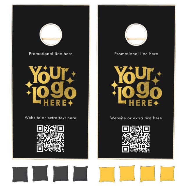 Custom Gold Business Logo Text Promo QR Code  Cornhole Set (Set)