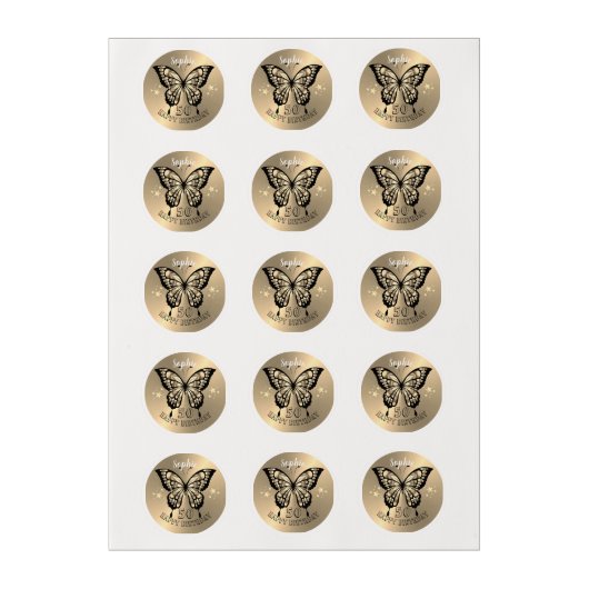 Custom Gold Butterfly Cupcake Toppers Edible Frosting Rounds (Sheet)