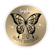 Custom Gold Butterfly Cupcake Toppers Edible Frosting Rounds (Front)